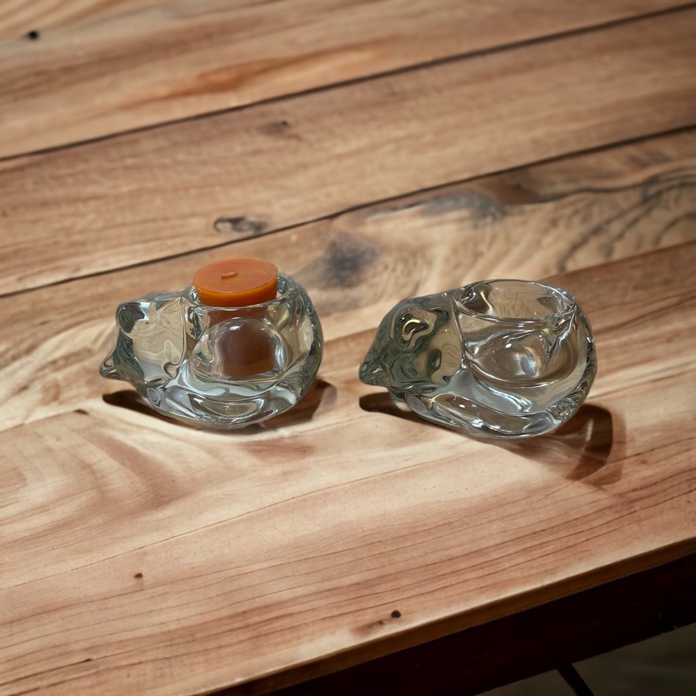 NWT Set of 2 Crystal Indiana Glass Cat Votive Candle Holders